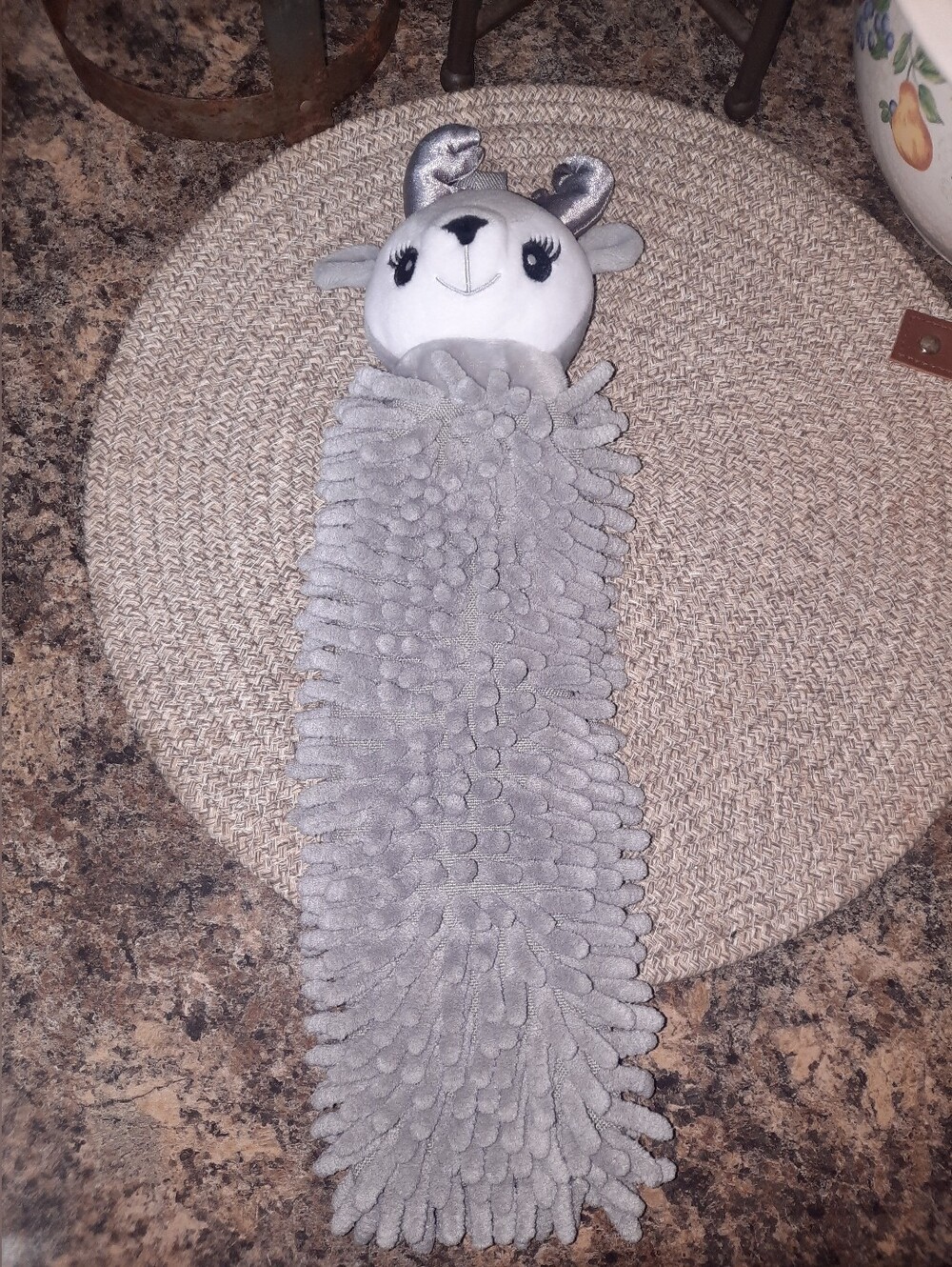 Norwex Gray Chenille Microfiber Pet To Dry Reindeer